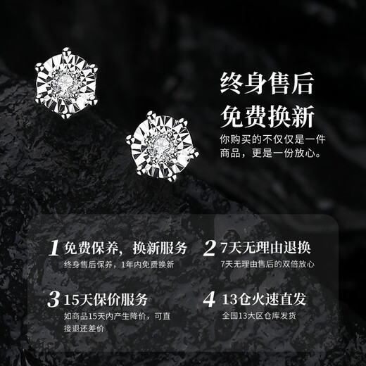 Lao Fengxiang Crown Diamond Platinum Earrings Women's Six-Prong Earrings Wedding Anniversary Gift for Girlfriend and Wife's Birthday Platinum Six-Prong Earrings-Diamond Car Flowers