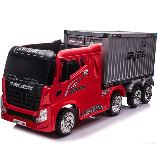 BeRica 8-wheel heavy truck container truck head children's electric car remote control children's toy car can seat people black container with cabinet + leather seat + foam wheels four drive