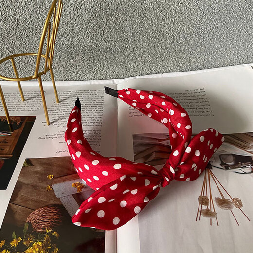 SNQP children's Hong Kong style retro nostalgic female red headband, versatile wave headband, hair accessories, ear clips, sunglasses accessories, Hong Kong style spotted bow headband, 1 piece, red