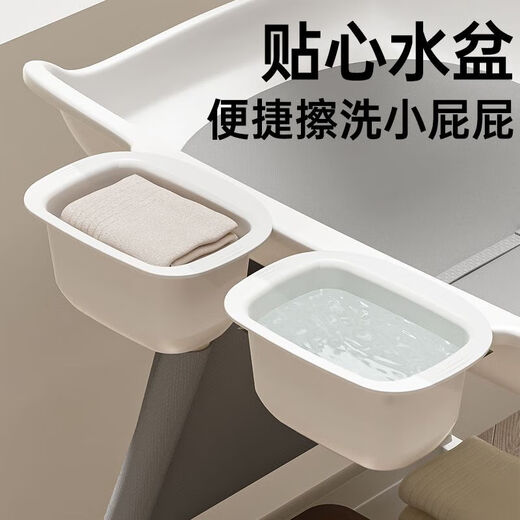 煦凛日本尿布台婴儿护理台洗澡二合一可移动多功能操作台新生儿抚触台 白色-轮+侧袋+软垫+储物框*2
