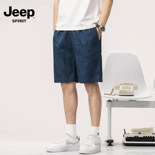 JEEP SPIRIT men's shorts summer thin loose cotton printed beach casual five-point medium pants men 9215 navy blue L [111-125Jin[Jin equals 0.5 kg]]