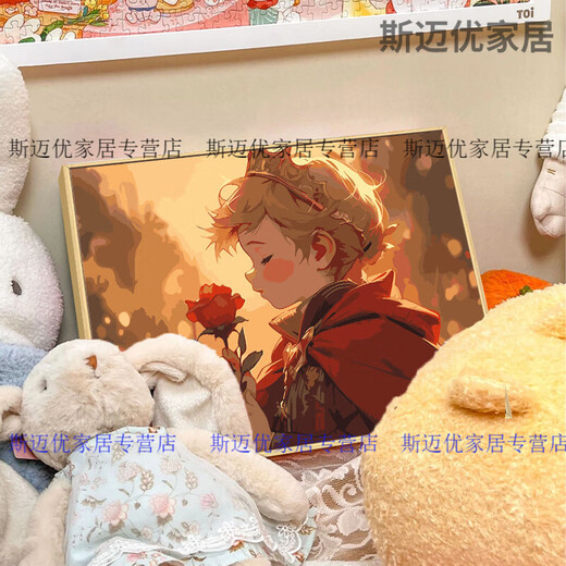 
Milan Little Prince and Rose Digital Oil Painting Diy Filling Color Hand-painted Painting Cartoon Acrylic Oil Painting Decorative Painting qx14380 40*60cm Thick solid wood inner frame Highlight pigment+