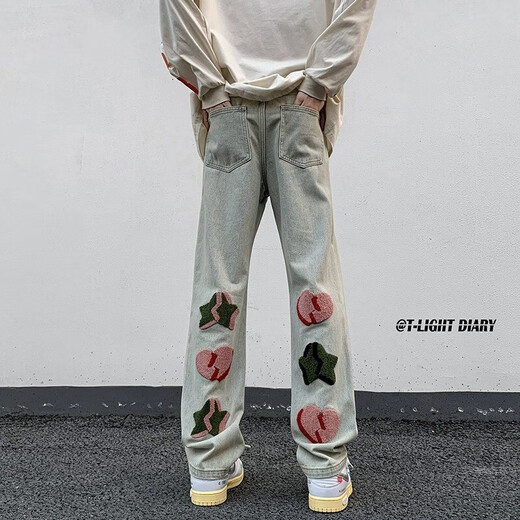 
Pushui Fangfang Excellent Jeans Men's High Street Vibe Slim-fit Fashion Straight-Piece Design TCFS-1049 Yellow Mud S