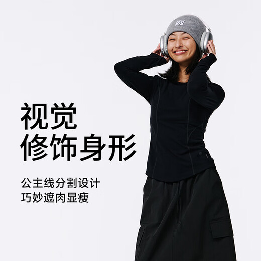 JUACTIVE long-sleeved sports tops for women, skin-friendly running T-shirts, warm Pilates training yoga fitness clothes for women, black M