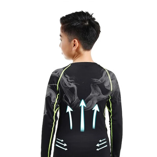 Shengyi children's tights training clothes sports suit fitness quick-drying clothes elastic warm football training basketball clothes long sleeves green line two-piece set 140 (size 28 suitable for 60-70 Jin Jin equals 0.5 kg)