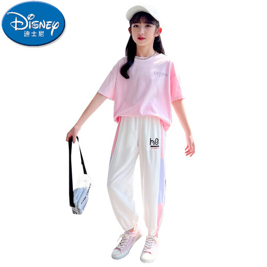 迪士尼（Disney）女童运动套装2025新款洋气时髦短袖儿童休闲夏季大童夏装女孩衣服 18209渐变9889白色 150 cm