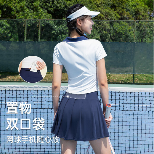 悦步羽毛球服套装女运动短裙防走光百搭半身裙跑步网球健身百褶裙速干 藏青套装【外套+短裙】 S  【建议体重80-90斤】