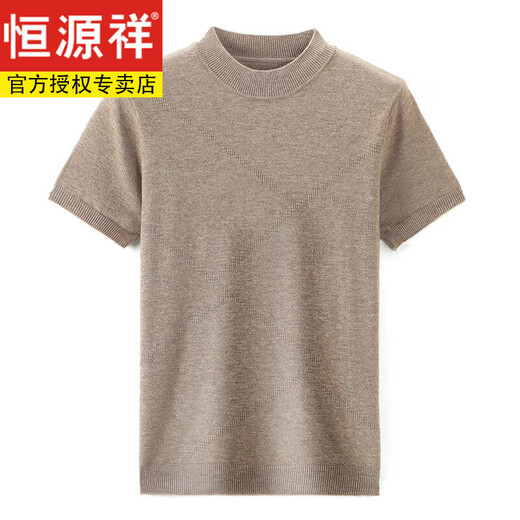 Hengyuanxiang suéter de lana de otoño camiseta de manga corta de 100 lana para hombres suéter de mediana edad con medio cuello alto camisa de fondo de punto para hombres camel XL 175