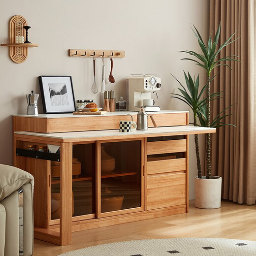 Lin's home retractable sideboard dining table integrated solid wood storage cabinet against the wall small apartment Xiaoman series PK5T