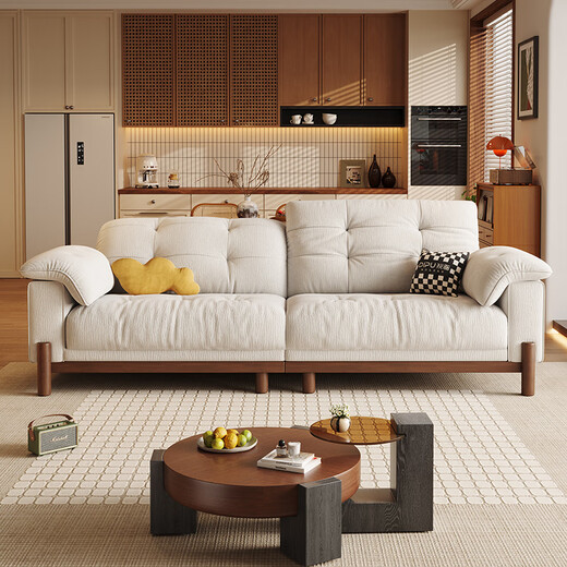 Dipu oak solid wood fabric sofa petal chenille cloth removable washable headrest adjustable 2.4m sofa flagship Huhu