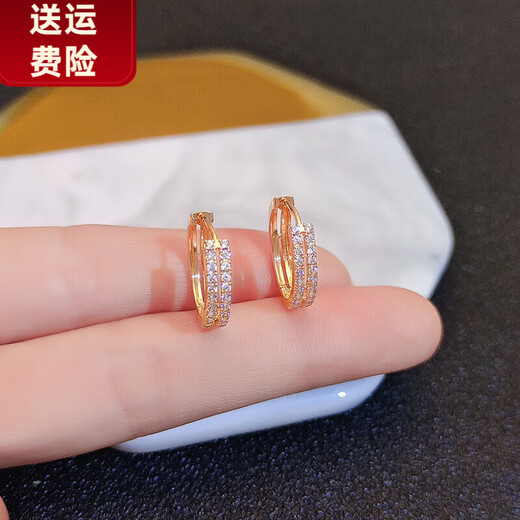 DL 1998 Fat Donglai same style rose gold earrings, temperament earrings 2024 new style micro-embellished fashionable versatile earrings double layer round rose gold double layer earrings