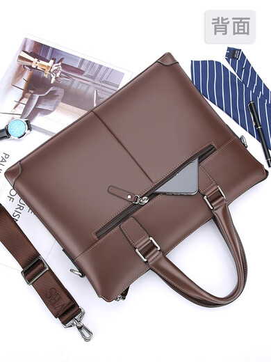 
Seven Wolf genuine leather briefcase men's bag 2025 new one-shoulder crossbody bag business men's bag cowhide bag handbag men's backpack brown-gloss genuine leather #2#