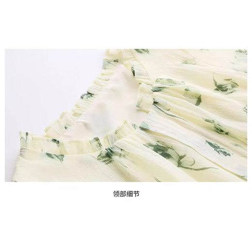 
XAE luxury high-end brand short-sleeved dress for women 2025 summer new small French slim floral chiffon skirt with rice black flowers XL