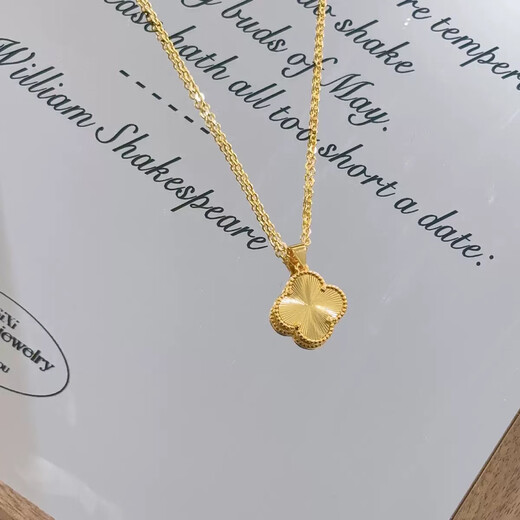 Alluvial gold 999 gold color classic high-end four-leaf clover pendant necklace women's simple flower shape versatile clavicle chain four-leaf clover necklace with exquisite gift box