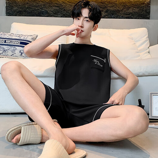 Herren-Pyjama-Pullover-Weste Fünf-Punkte-Hosen sind komfortabel und hautfreundlich. Sie können Hauskleidung für den täglichen Gebrauch OMM-13060 OMM-13062 2xl (180) tragen [vorgeschlagen 140-160jin [Jin entspricht 0,5 kg]]