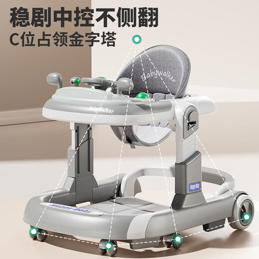 
Idol cat baby baby walker O-shaped legs 2025 multi-function lightweight folding walker trolley for more than 9 months top-up style - premium gray - music plate + push handle + foot pad