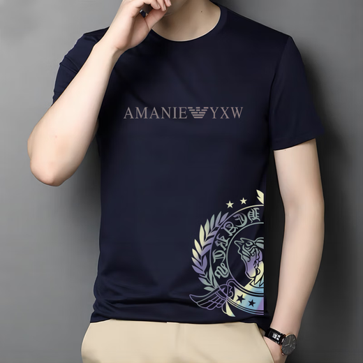 ARMANIBR阿玛尼夏季 冰丝棉短袖T恤男200斤大码半袖男士简约 AM756白色 M 90-120斤