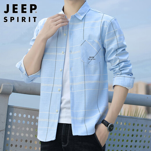 JEEP SPIRIT Jeep long-sleeved shirt men's autumn and winter Korean style casual velvet warm shirt men's jacket gray 2XL