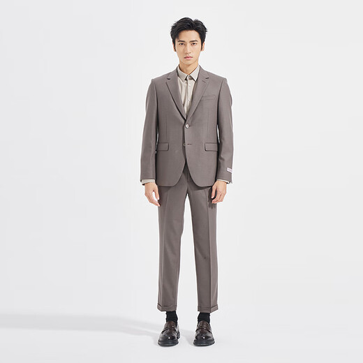 Lilang Youth Business Men's Wear 92.5% Sheep Wool Suit Men's Easy-Care Retro Suit Two-piece Set Brown (1SA) 175A