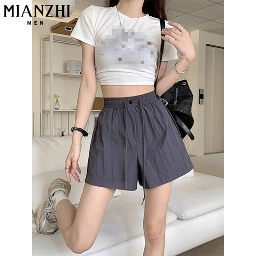 Coton-Zhiyi Silk Sèche à séchage rapide Shorts décontractés à niveau large pour les femmes en été 2025 Nouveau petit pantalon de clipper slim 320 gris [haute qualité 18,5] xl 115-130jin [Jin est égal à 0,5 kg]