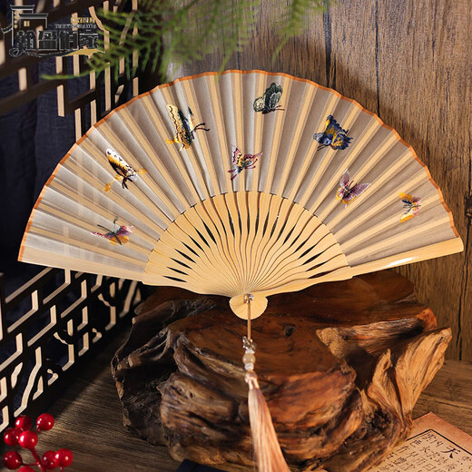 Sailotou Light Luxury Fan Ancient Style Folding Fan as a Gift High-end Suzhou Embroidery Fan Cheongsam Su Embroidery Double-sided Embroidery Girls' Middle School Gardenia