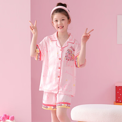 Pyjama pour enfants pour filles en glace d'été et en soie de neige style mince pour les filles kapibala à manches courtes 2025 Nouveaux vêtements d'été à la maison Jy Ice and Snow Silk 6629 Petit poney 140 Middle Enfants 16 taille Hauteur 135-140cm68jin [Jin est égal à 0,5 kilogramme]