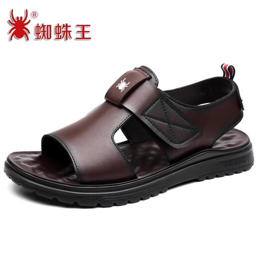蜘蛛王官网方舰店旗官网凉鞋男夏季新款潮流真皮透气休闲沙滩鞋软底防滑 蜘蛛王ZZW6189棕色_【真皮牛皮】 38 _【标准皮鞋码】