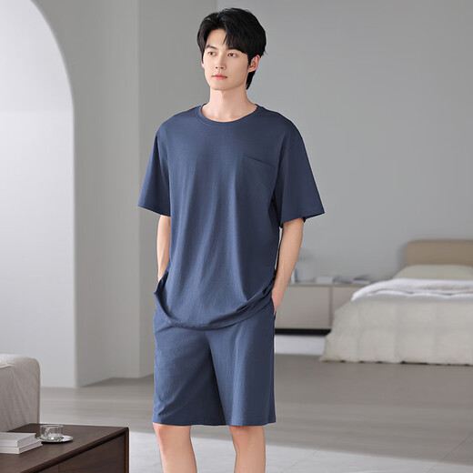 亲近彼岸男士睡衣夏季薄款莫代尔棉绸短袖短裤男款家居服夏天加肥加大套装 A4840 L 建议120-140斤