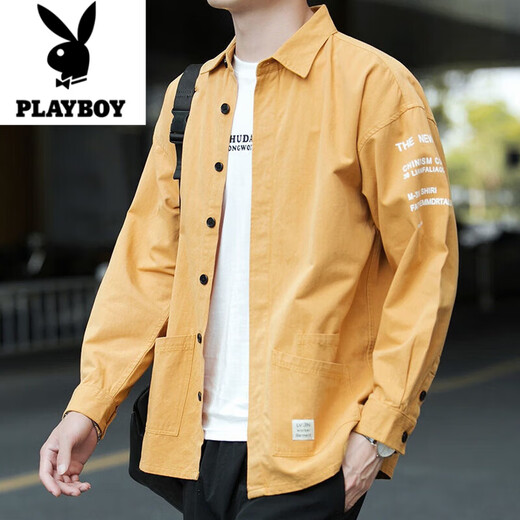 花花公子（PLAYBOY）2025春秋季男士工装长袖衬衫休闲潮流宽松免烫衬衣外套 长.袖9922款(深灰色) XL