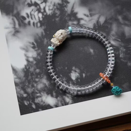 Excellent 6.5mm white crystal straight cut bracelet 18k gold with beads mammoth ivory tara ore turquoise