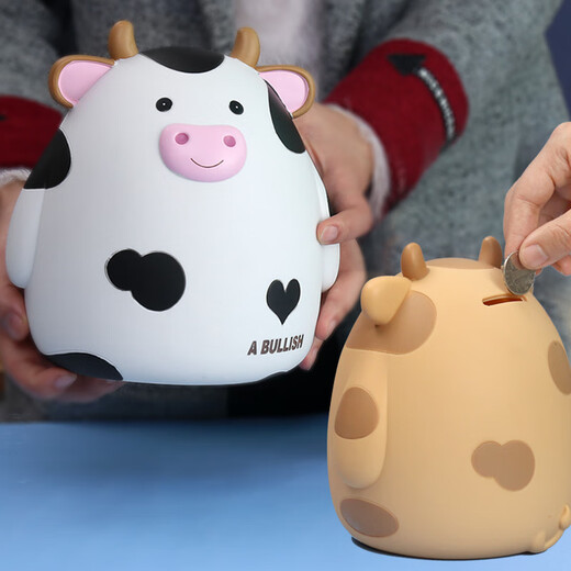 Cute and cute cartoon calf children's piggy bank creative desktop ornaments zodiac advertising vinyl piggy bank white medium size