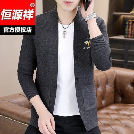 
Hengyuanxiang knitted cardigan men's spring and autumn youth and middle-aged fashion brand slim sweater jacket men's outer wear embroidered top K16818 black M