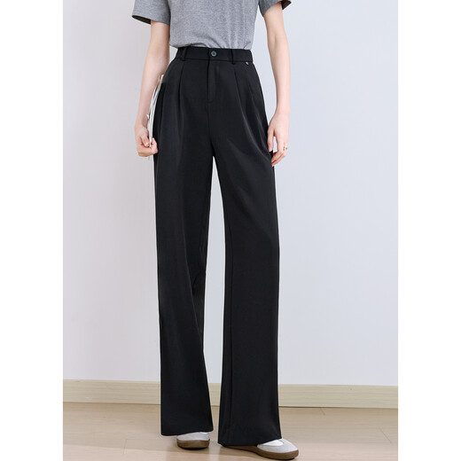 Betu Women's Clothing 2025 Summer Nuevo pantalones informales de pierna ancha colgando pantalones de traje versátiles de cintura alta 2507t43 Black M