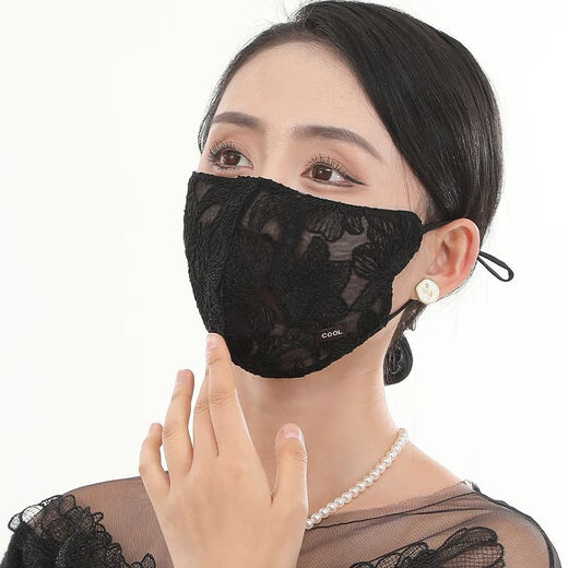 山头林村蕾丝口罩防晒立体显瘦夏季薄款清凉夏天v型时尚透气非常漂亮 浮动立体花卉-T1047粉