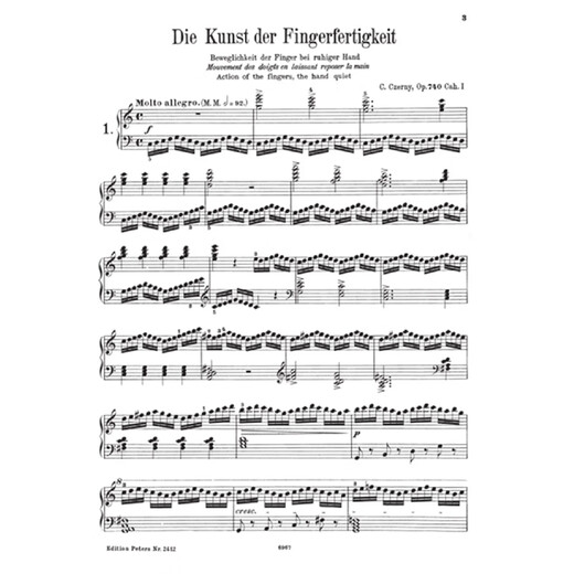 彼得斯原版 车尔尼 钢琴手指灵巧练习曲 作品740(699) Czerny The Art of Finger Dexterity Op. 740 (699) for Piano EP2412