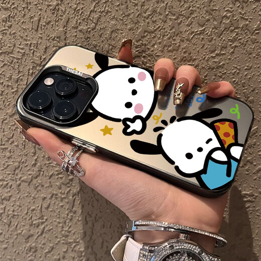 波沃姆 可爱帕恰狗适用苹果16promax手机壳新款iphone14保护套苹果13全包12防摔11彩银软壳男女款 IMD彩银-黑-LU3899比耶帕恰狗 iPhone 14