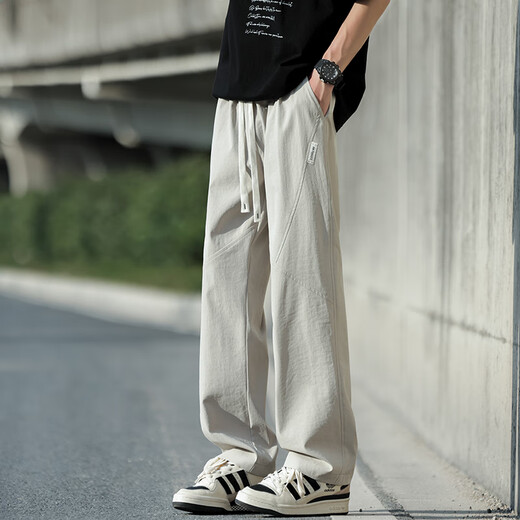 Seven Wolf summer ice silk pants for men's thin new style trendy loose straight pants for men's breathable casual quick-drying trousers for men K6636 gray M about 90~110Jin [Jin equals 0.5 kg] can be worn