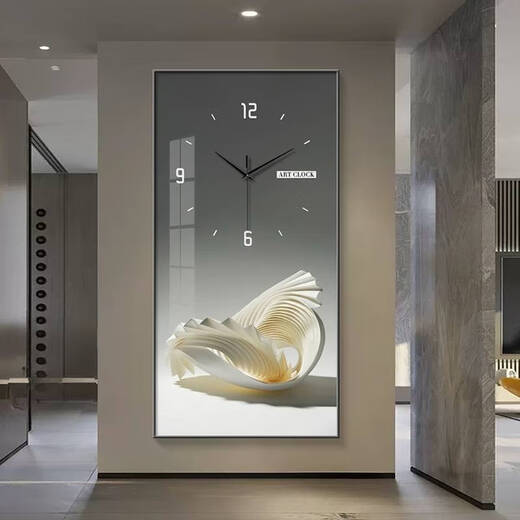语森忆现代简约玄关装饰画钟表挂钟客厅走廊过道挂画艺术时钟挂墙免打孔 SXS3291 竖款40*80cm百搭黑框+防水油画