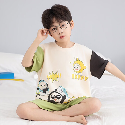 酷章（KUZHANG）男童睡衣短袖纯棉夏季薄款中大童卡通儿童宝宝青少年家居服套装 tn693-龙猫 100 8码身高-110CM体重30-40斤