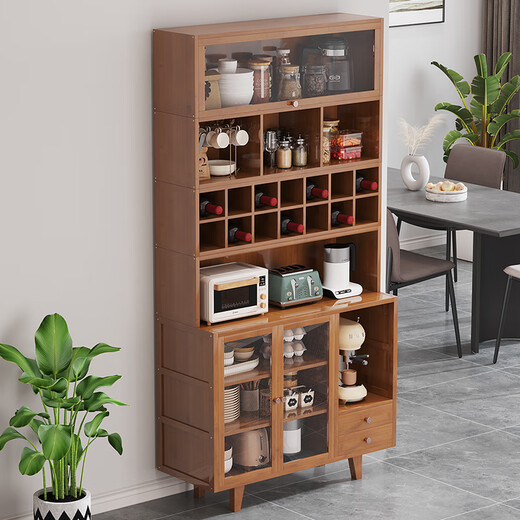 Sizhuge Kitchen Shelves Nordic Sideboard Microwave Oven Home Living Room Cabinet Home Solid Wood Multi-Function Storage Cabinet Wine Cabinet Brown 50 Basic Cabinets (Off the Shelves Once Available)