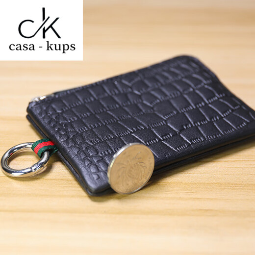 Casa-kupsck Japanische und koreanische Herren echte Leder Reißverschluss kleiner Brieftasche Kuhlatten-Mini Einfacher Gutschein Brieftasche Frauenkartentasche Schlüsselbeutel Krokodil schwarzes Krokodilmuster