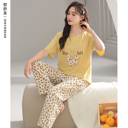 莫代尔带胸垫睡衣女夏季100%纯棉短袖长裤全棉家居服女夏款2025新款夏天 CF5009(有胸垫) L (推荐105-120斤) 现货现发