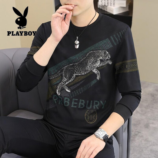 花花公子（PLAYBOY）2025春秋新款男士长袖T恤小衫个性欧货卫衣打底衫加大码男装上衣 【春秋】6628白色 薄款 M 90-115斤