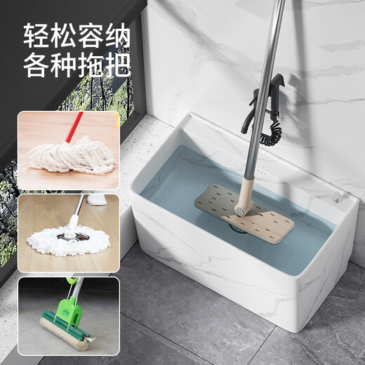 TOTO新款石纹拖把池大小号陶瓷家用卫生间户外阳台落地式墩布洗地盆 1049白石纹【防堵下水】
