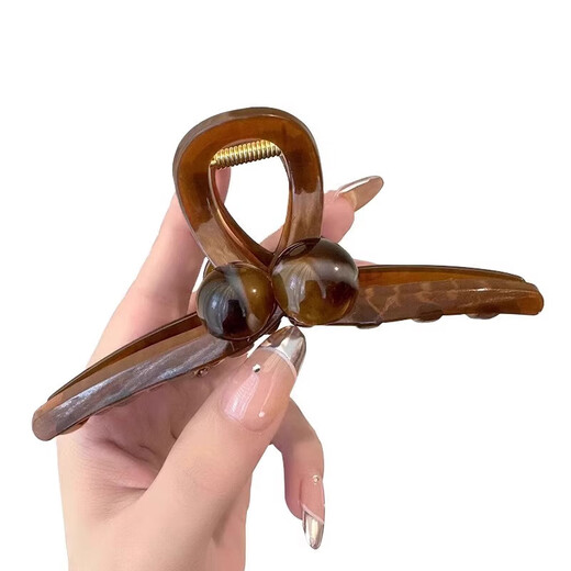 High-end feel clip business new style hair clip large hair clip hair volume large shark clip hair accessories back of the head hair clip hair accessory coffee color diamond row bead hair clip 13cm