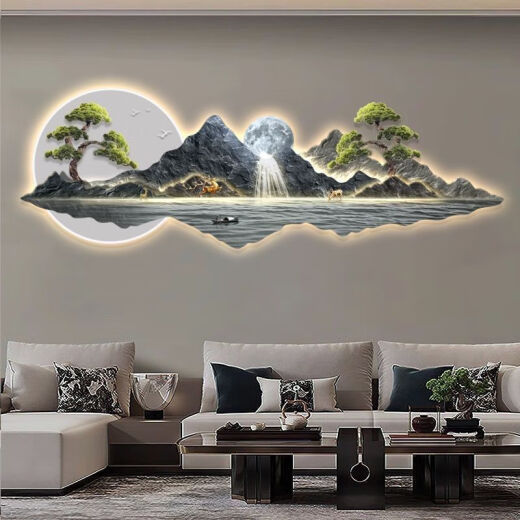 Shinniao flows water and makes money landscape paintings New Chinese style living room decoration paintings Sofa background wall hanging paintings Atmospheric tea room wall decoration 13548 90*30 exquisite carved crystal porcelain paintings-no lamp style