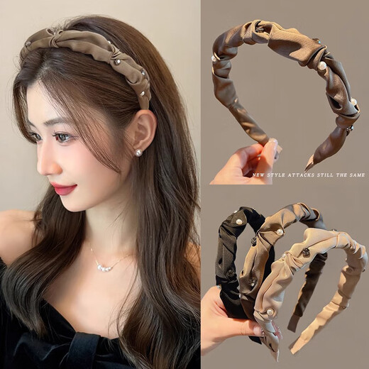 Kamalun (KAMALUN) light luxury women's hairband 2025 new face wash hairpin pearl hairband headband high-end hair accessories outing headwear black rhinestone pearl style
