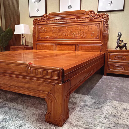 Longwei 12-hour delivery Foshan golden rosewood mortise and tenon solid wood bed tiger foot antique master bedroom double bed rosewood single bed upgraded thickened bed 1.8*2.0 meters (full bed board + full mortise and tenon)