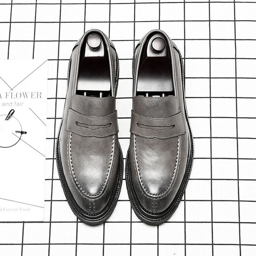 
UETEEY men's trendy British style lazy loafers business formal wear breathable casual leather shoes 9715-D black 38