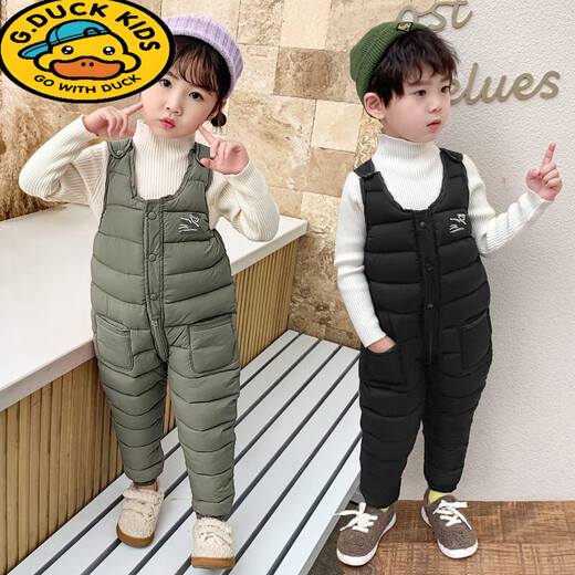 G.DUCKKIDS children's down cotton overalls for infants and toddlers, winter thickened cotton pants for boys and girls, open-fit pants, brown 100 cm, recommended for around three years old